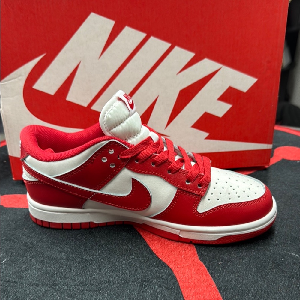 Nike Red and White Sneakers Classic Dunk Low